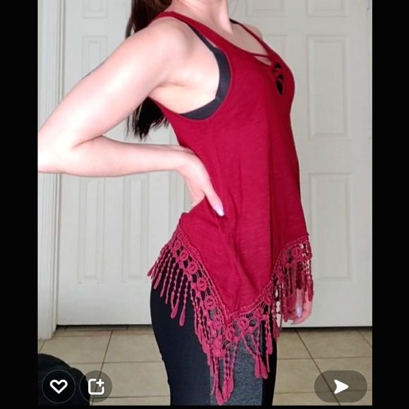 Burgundy Wine Fringe Bohemian Gypsy Festival Cross Cross Tank Top Corset - Picture 2 of 9